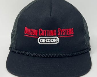 Vintage 90s Oregon Tool Cutting Systems Trucker Hat Baseball Cap Snapback Black
