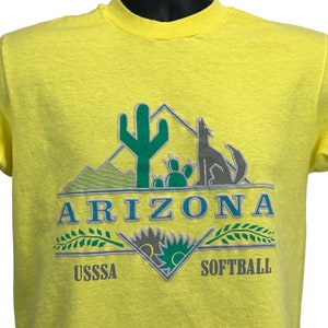 Vintage Arizona Softball USSSA T Shirt Mens S Small Yellow 80s Made In USA Tee
