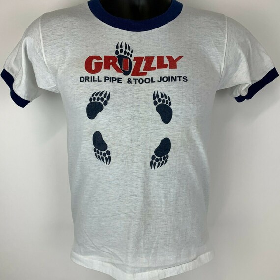 Grizzly Tools Vintage 80s Ringer T Shirt XS Oilfi… - image 2