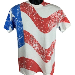 Vintage 90s American Flag T-Shirt: All Over Print USA Made Large