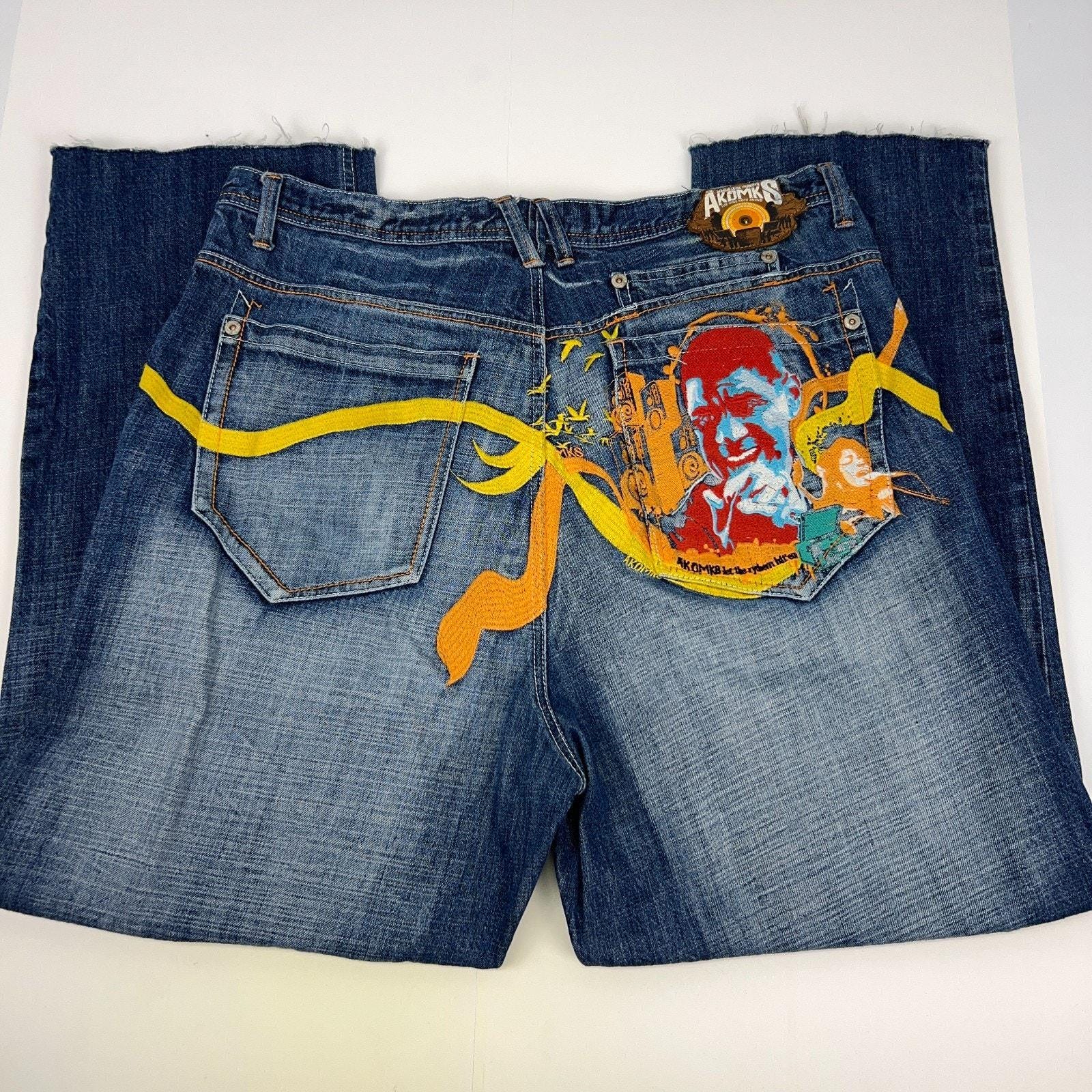 Vintage Y2ks Akademiks Jeans Blue Denim Hip Hop Rap Embroidered 