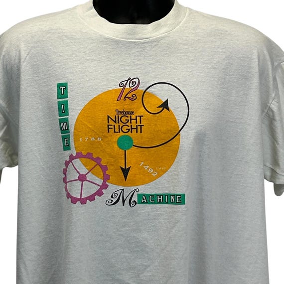 Vintage 90s Treehouse Night Flight Time Machine T Shirt Zipline White XL X-Large
