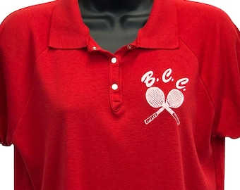 Vintage 80s BCC Country Club Tennis Polo Shirt Made In USA Red Womens L Large