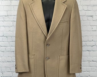 Vintage 70s Sport Coat Jacket Beige Wakes British Club Tennis Pockets Mens 36