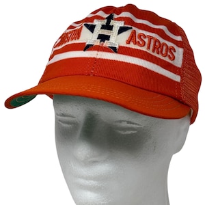 Vintage 80s Houston Astros Trucker Hat Baseball Cap Orange Mesh Snapback MLB