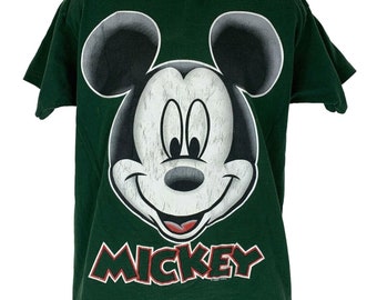 Vintage Mickey Mouse Big Face T Shirt Mens Large Disney Disneyland 90s Green