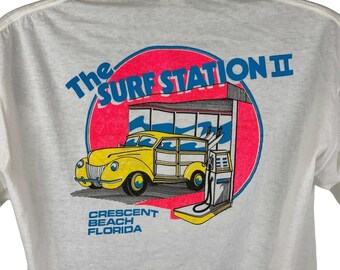 The Surf Station II Vintage 80s T Shirt Large Crescent Beach Florida Mens White