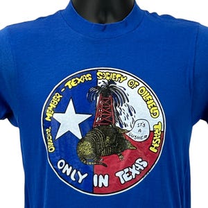 Vintage 80s Society of Oilfield Trash T Shirt Texas Oil Drilling Blue XS X-Small