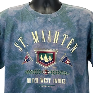 Vintage St Maarten Dutch West Indies T Shirt Mens X-Large Travel Tourist Blue