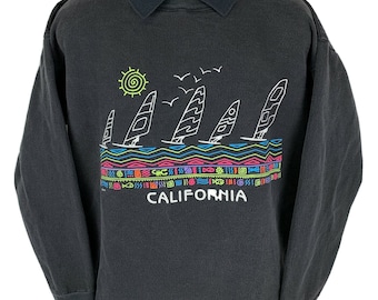 California Windsurfing Vintage 80s Sweatshirt Polo T Shirt XL X-Large Mens Black