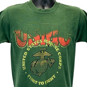 Vintage Distressed USMC T Shirt Mens Small United States Marine Corps USA Green