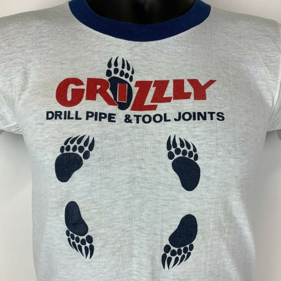 Grizzly Tools Vintage 80s Ringer T Shirt XS Oilfi… - image 8