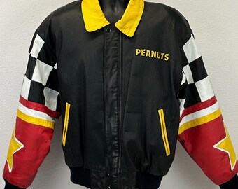 Vintage 90s Snoopy Peanuts Leather Bomber Jacket American Toons