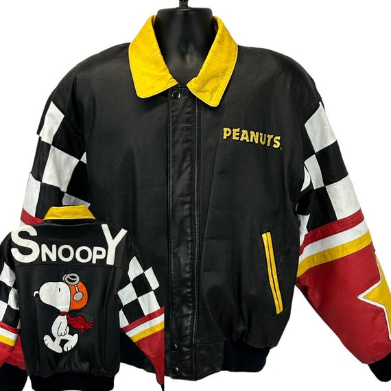 Vintage 90s Snoopy Peanuts Leather Bomber Jacket American Toons