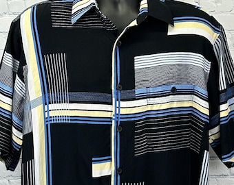 vintage des années 90 Georg Roth d'Allemagne chemise boutonnée noir géométrique L large
