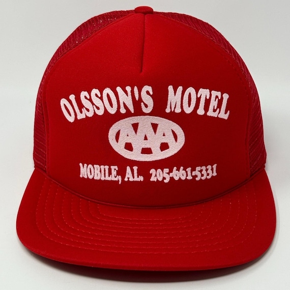 Vintage 80s Olssons Motel Trucker Hat Baseball Cap Red Mobile Alabama Snapback