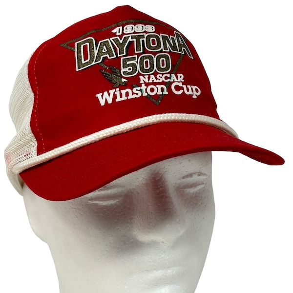 NASCAR Daytona 500 Vintage 90s Trucker Hat 1993 Winston Cup USA Red Baseball Cap