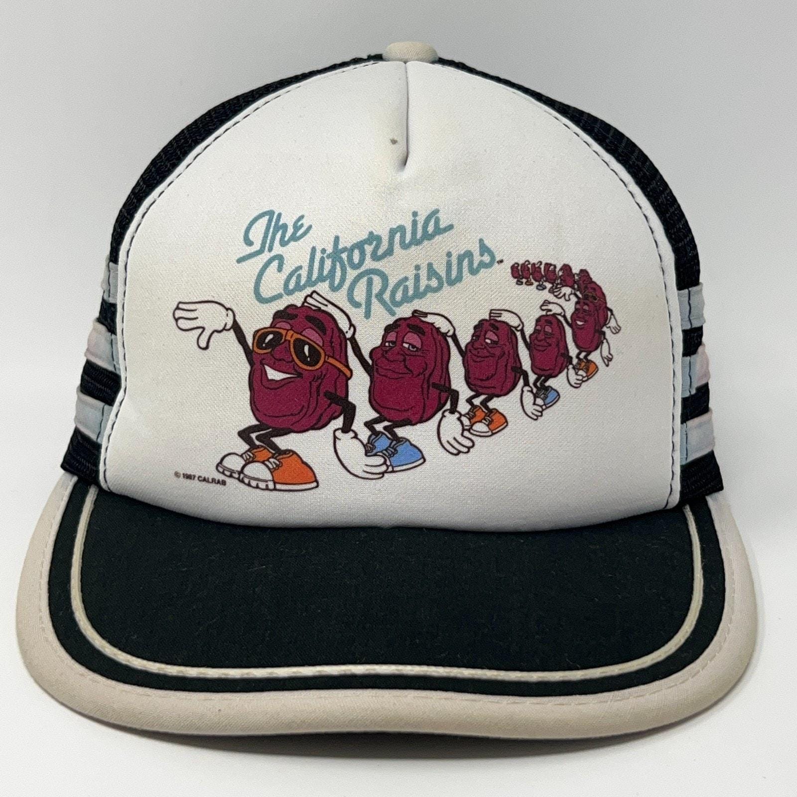 80s California Raisins プリント メッシュキャップ 黄色 Vintage 80s California Raisins “Raisin Hell Snapback Mesh Trucker