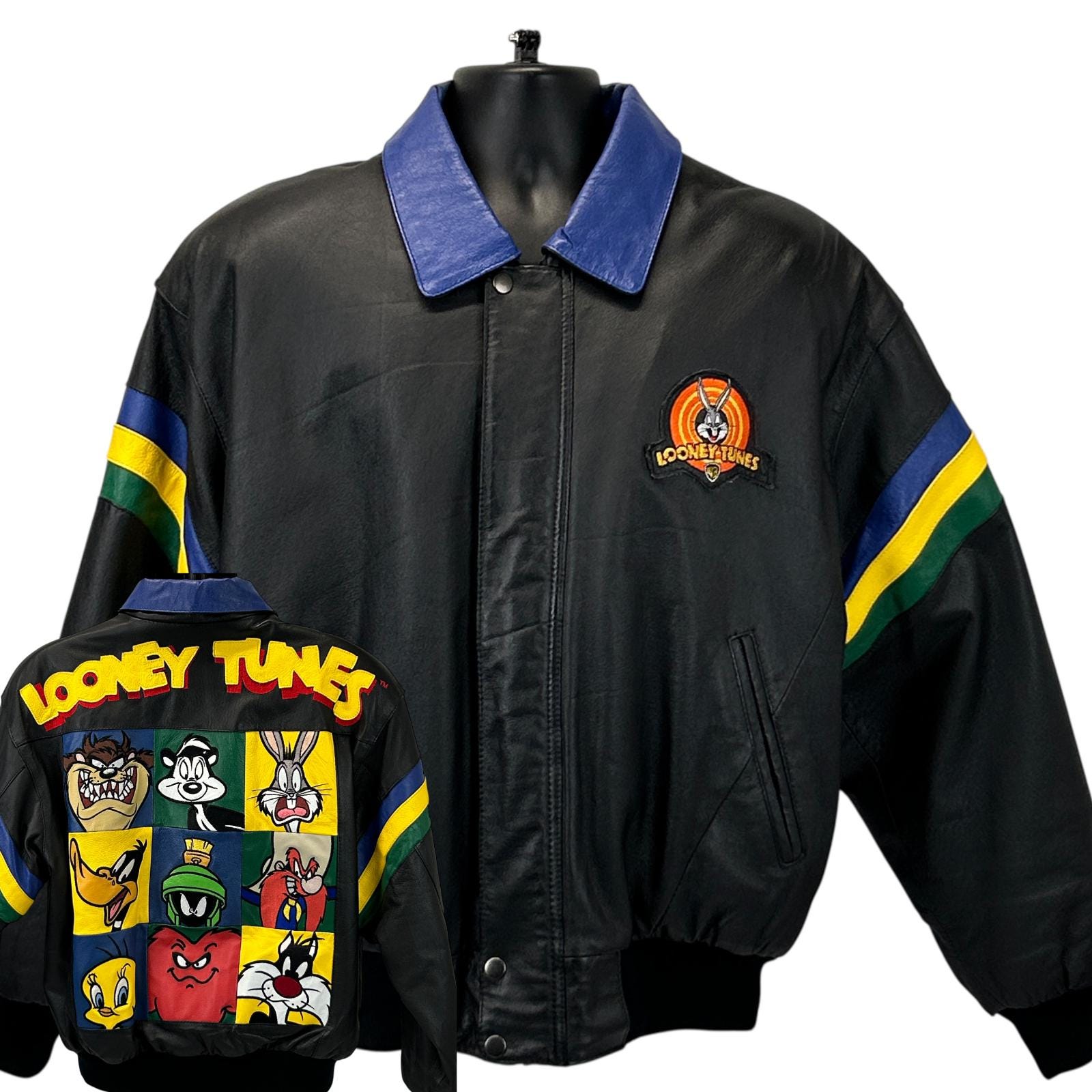 Looney Tunes ブラック レザージャケット 2XL Looney Tunes Leather Jacket – Bootik54