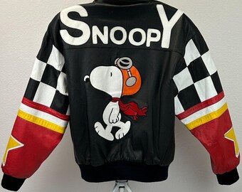 Vintage 90s Snoopy Peanuts Leather Bomber Jacket American Toons