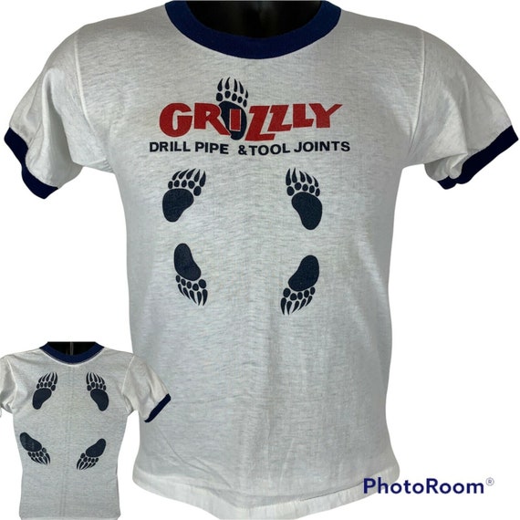 Grizzly Tools Vintage 80s Ringer T Shirt XS Oilfi… - image 1