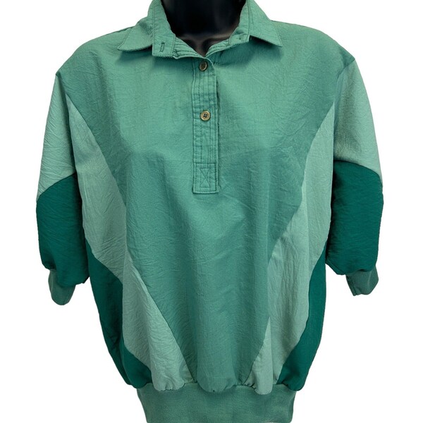 Cortiva Womens Vintage 80s Polo T Shirt Green Colorblock Short Sleeve Tee Medium