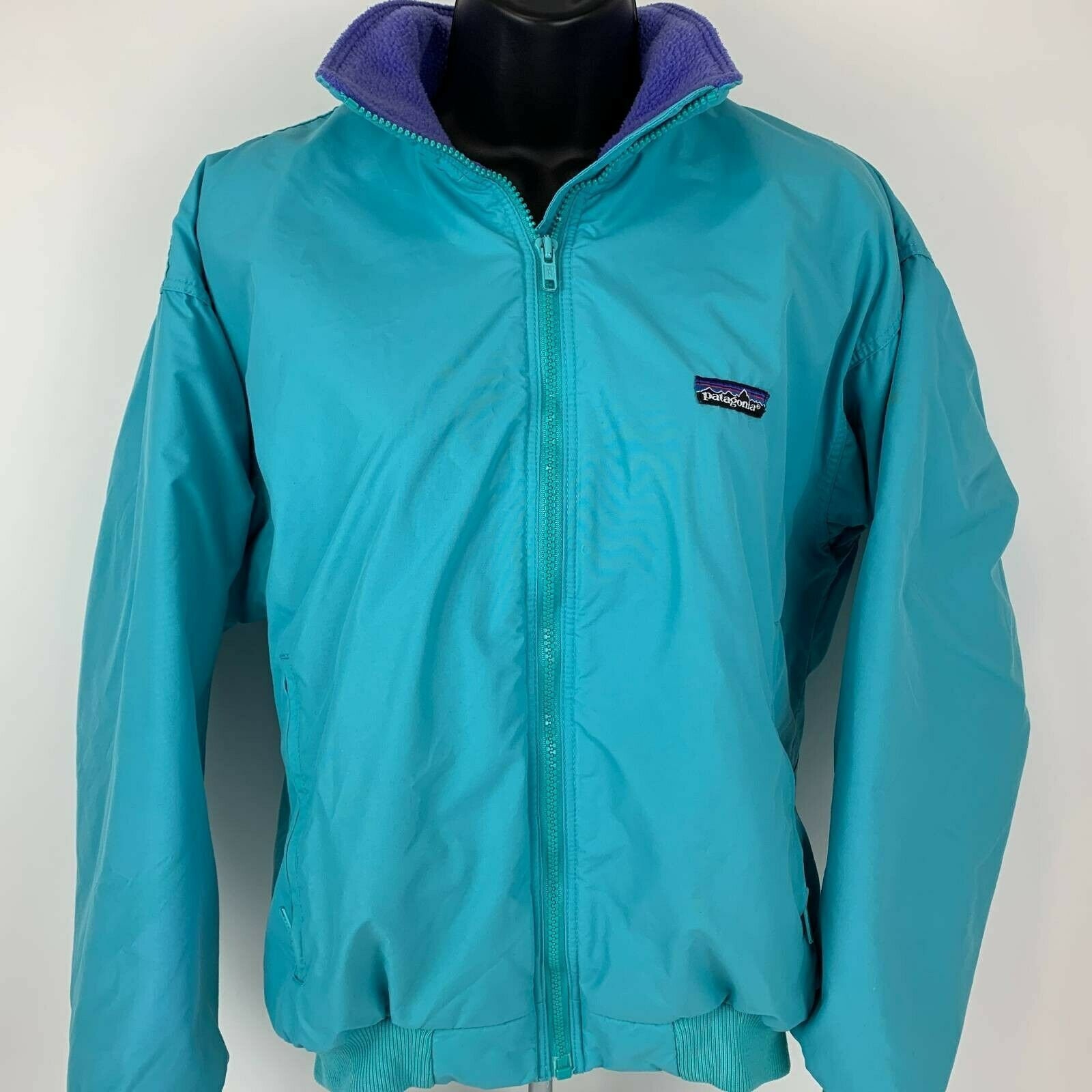 Vintage Patagonia Womens Medium 10 Jacket Blue Front Zip Pockets Fleece Lined
