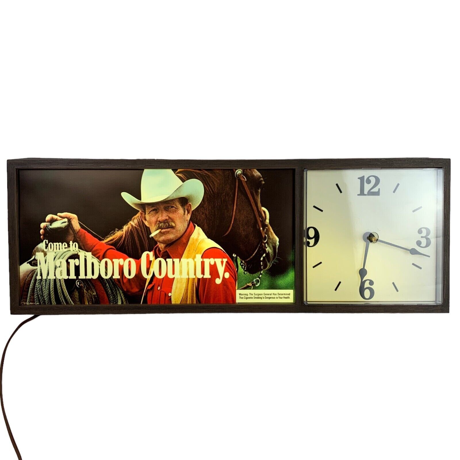 Vintage 80s Marlboro Man Country Lighted Wall Clock Advertising