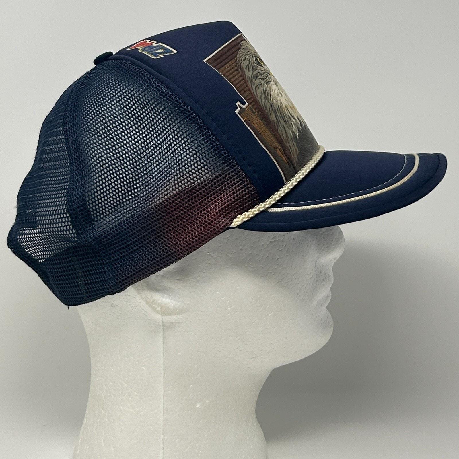 Rare Vintage Official USPS Express Mail Hat 3D Puffy Print Mesh Back NOS 80s Vintage 80s USPS Express Mail Trucker Hat Cap Blue Eagle  main image 3