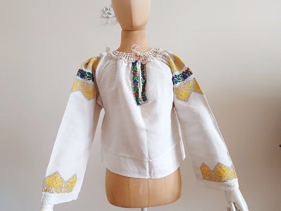 Antique 1940 Romanian Blouse Yellow Embroidery Beaded - Etsy