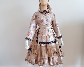 Vintage 1940 Hungarian silk brocade circle skirt and apron fringe
