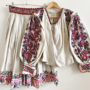 Antique 1930 Romanian costume pink embroidery sequins metal mutton sleeves