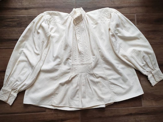 Antique white on white embroidered floral Romanian