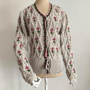 Really rare fully embroidered floral vintage Austrian alpine Bavarian knit cardigan