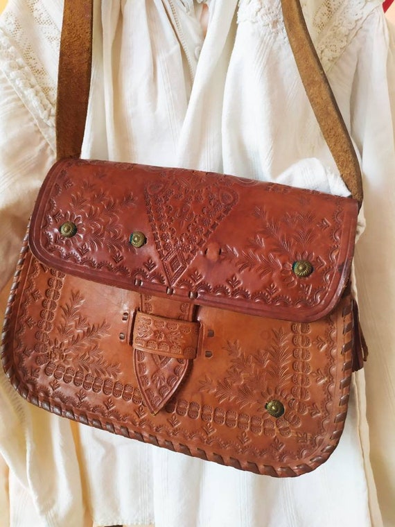 Vintage Polish shoulder bag folklore leather