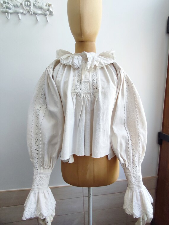Antique 1930 bihor Romanian blouse collar with fl… - image 4