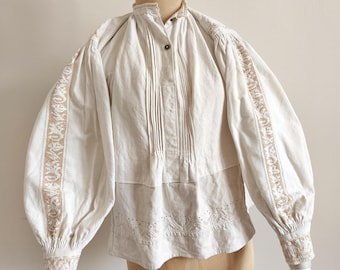 1930 pastel antique Romanian blouse floral embroidery linen sustainable folklore