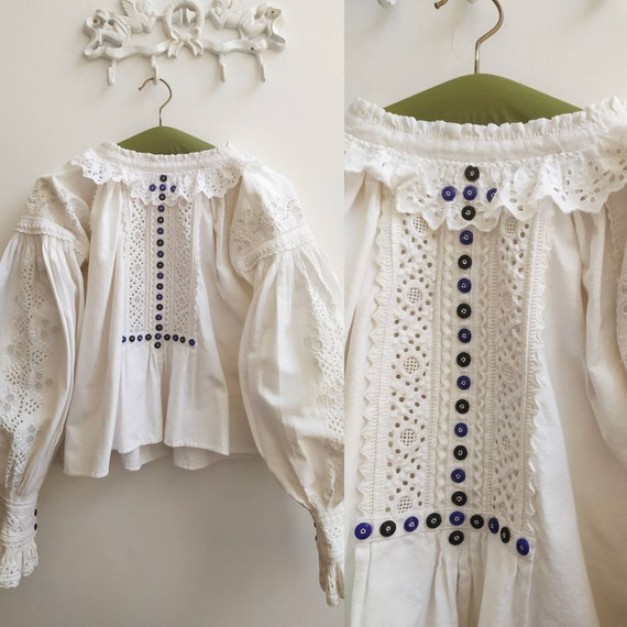 Antique Romanian blouse with floral embroidery and