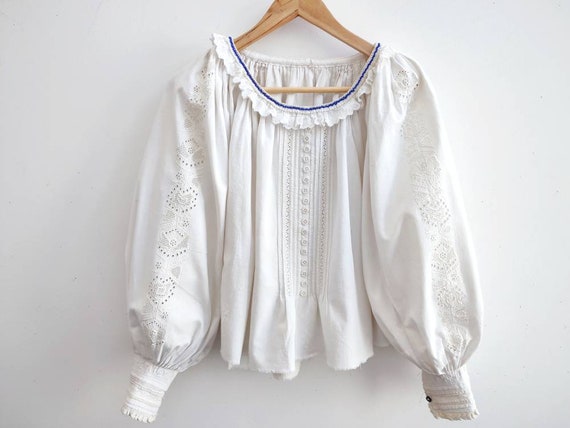Antique 1940 Lace Frilly Embroidered Blouse Romanian Folklore - Etsy