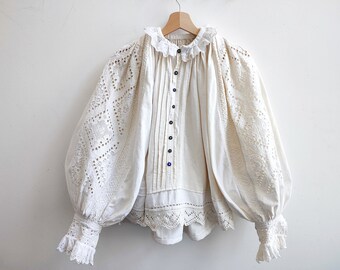 Rare 1930 Antique Romanian blouse with elaborate embroidery made from Linen