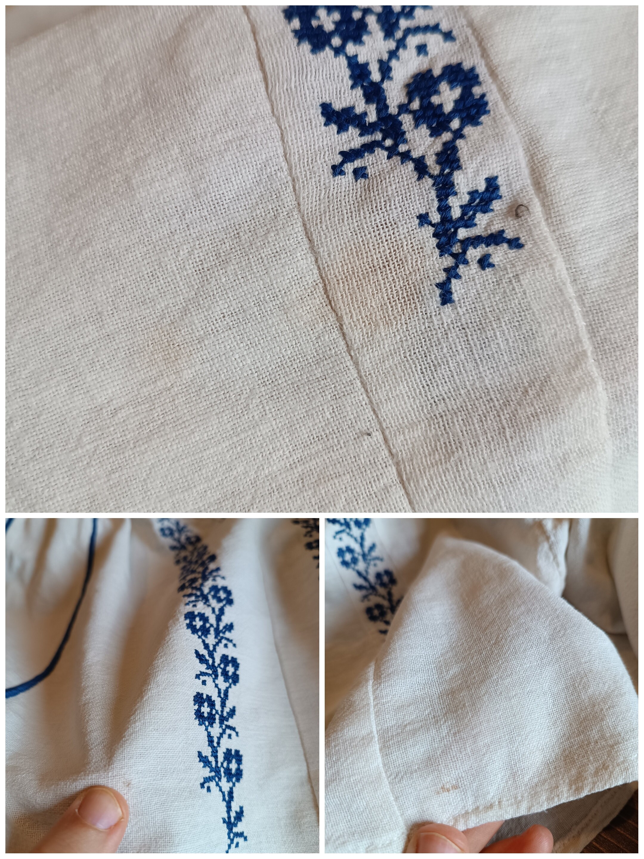 Hand embroidered Romanian blouse with blue embroidery