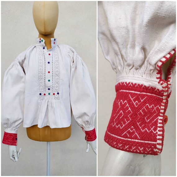 Antique 1940 Red Embroidered Bio Linen Folklore Romanian