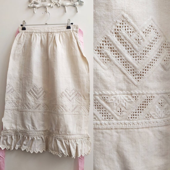 Antique Romanian linen folk apron