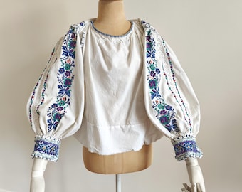 Antique 1930 floral Kreuz genäht bestickt rumänische Bluse Folklore authentisch