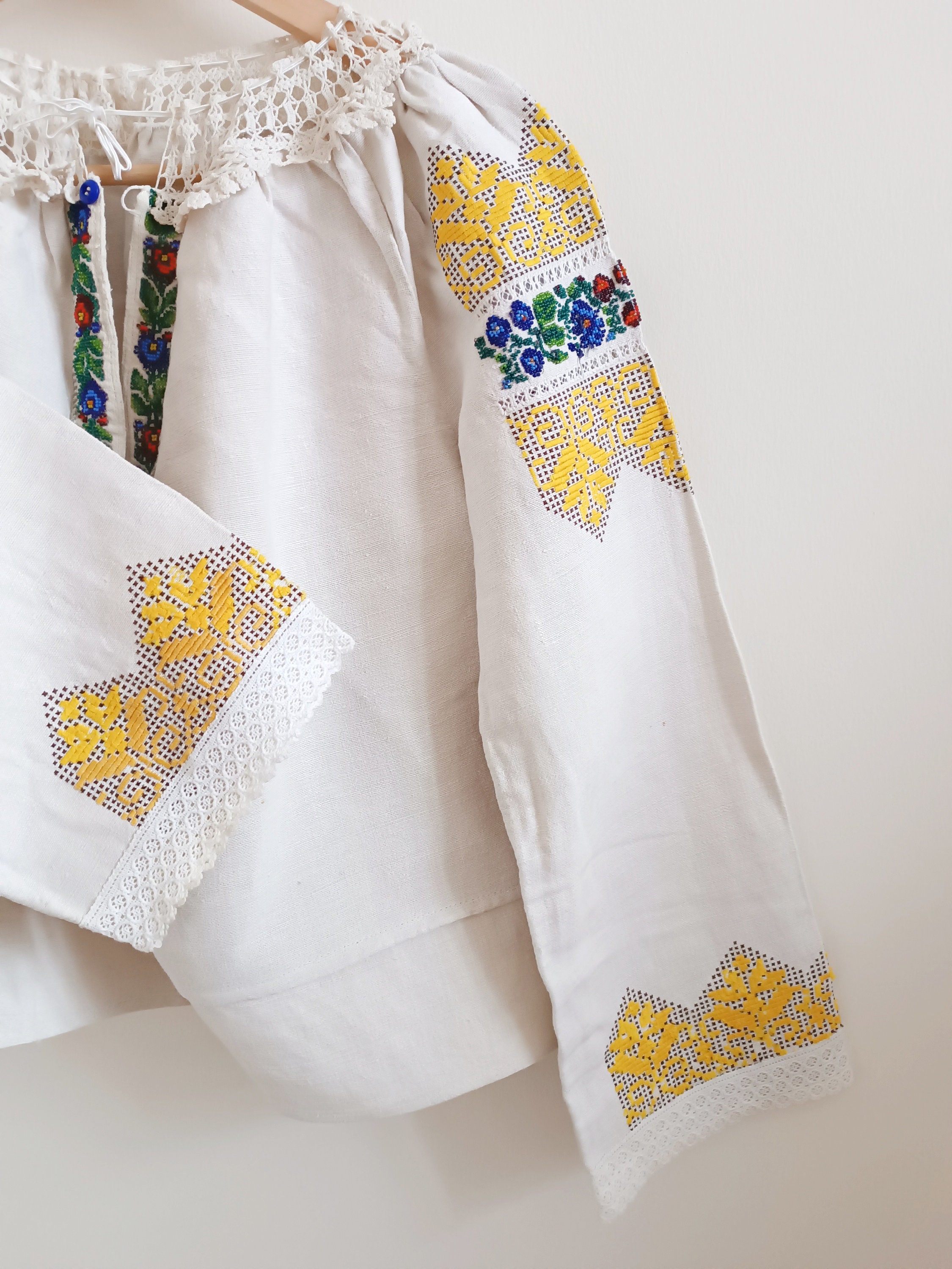 Antique 1940 Romanian Blouse Yellow Embroidery Beaded - Etsy