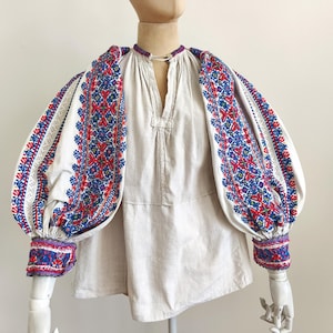 Antique floral cross stitched embroidered Romanian blouse folklore authentic