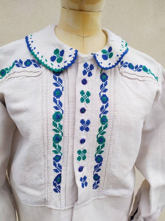 Antique floral embroidered linen peasant Romanian… - image 5