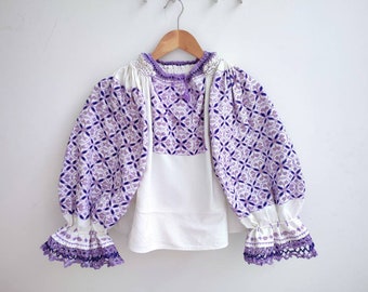 Vintage Romanian blouse purple floral embroidery