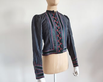 Vintage 1950 black Hungarian embroidered jacket from Györgyfalva