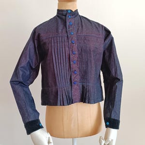 Vintage 1950 Hungarian blue indigo dyed cotton blouse